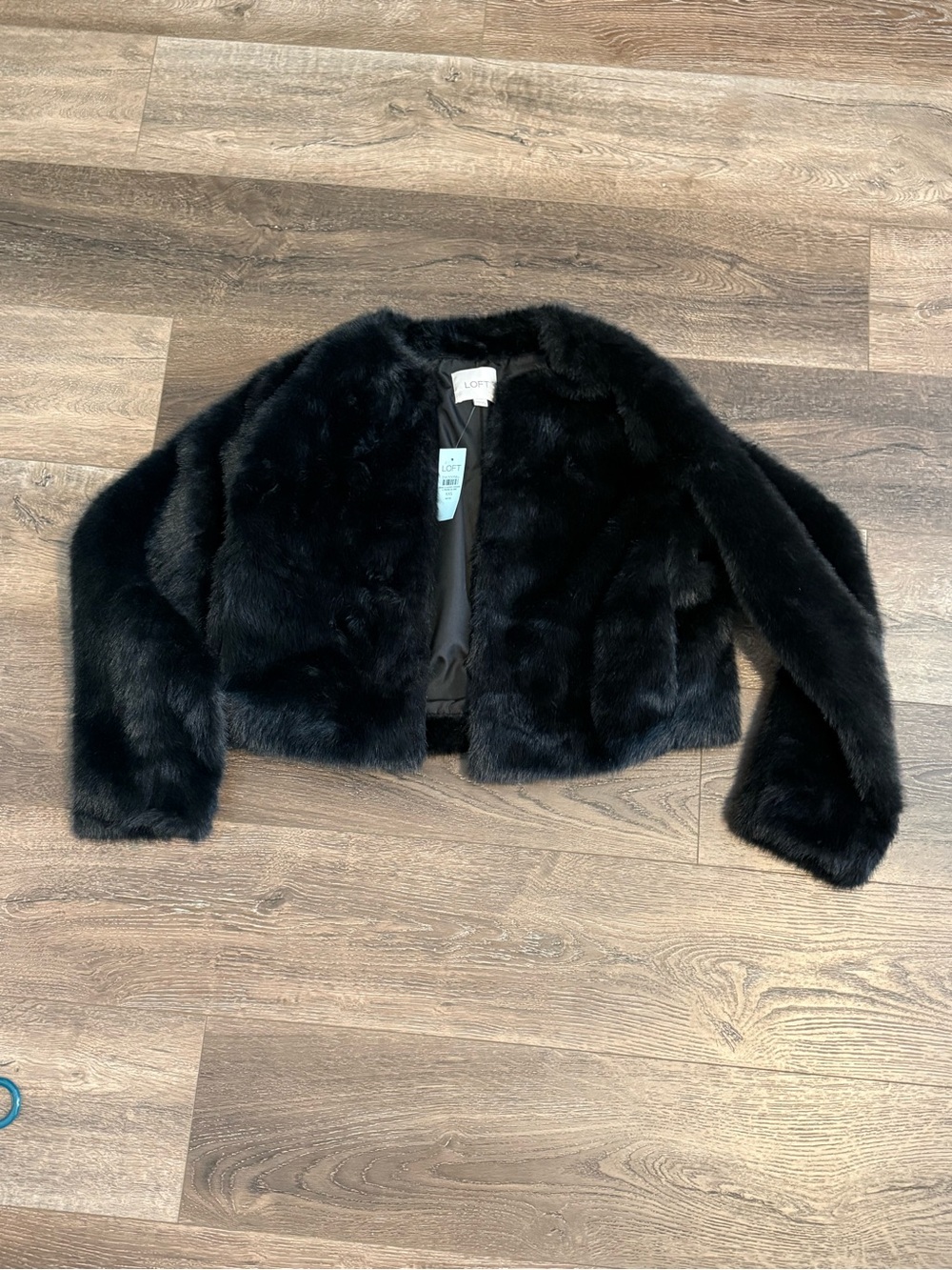 LOFT Black Faux Fur Cropped Jacket